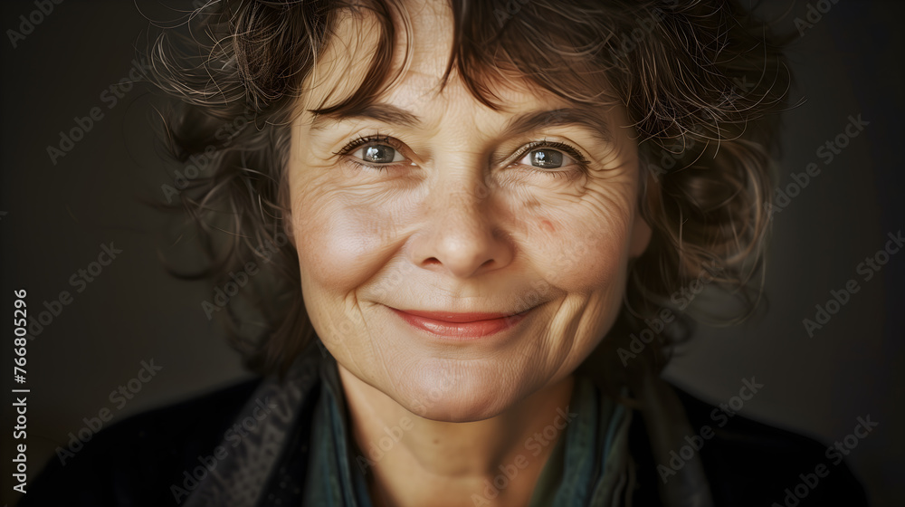 Generic trustworthy mature woman smiling, exuding wisdom and confidence, portraying reliability Generic trustworthy mature woman smiling, exuding wisdom and confidence, portraying reliability