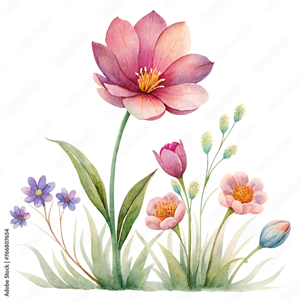 cute flowers isolated on white, AI Generated