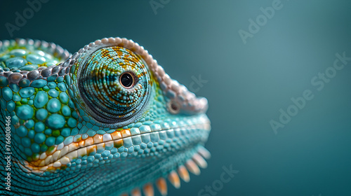 An extreme close-up of a Chameleon's eye moving around. BCU Chameleon in profile BCU Chameleon in profile, Generative Ai
