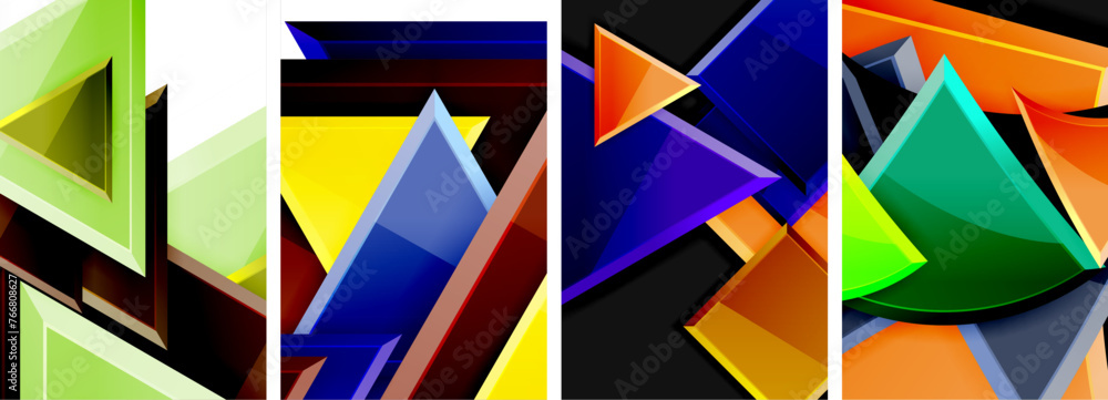 Glossy triangles geometric poster set for wallpaper, business card, cover, poster, banner, brochure, header, website Glossy triangles geometric poster set for wallpaper, business card, cover, poster, banner, brochure, header, website