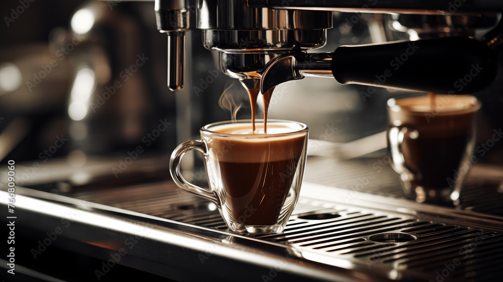 A coffee cup being filled with a liquid