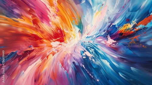 An abstract painting of hyperspace, brush strokes capturing the blur of light acceleration photo