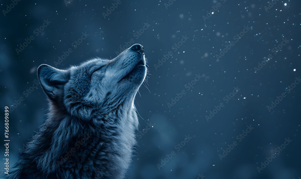 Majestic lone wolf howling under the moonlight in a snowy forest Majestic lone wolf howling under the moonlight in a snowy forest