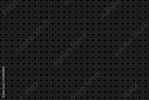 Seamless geometric pattern. Background. Black squares on a dark gray background. Flyer background design, advertising background, fabric, clothing, texture, textile pattern.