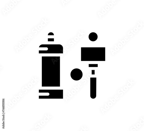 Silhouette Vector bathroom icons. Editable Stroke. Shower, bath, toilet, bidet, mirror, water tap. Laundry and garbage basket. Cosmetics shampoo comb cream. Toilet paper napkins
