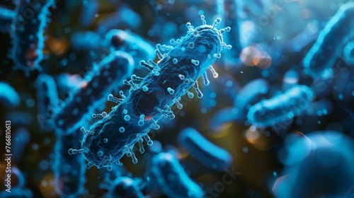 Rod-shaped bacteria in a blue microscopic view.