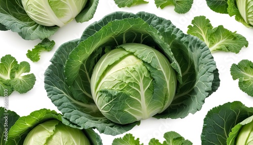cabbage isolated on white background ,Green leaves pattern