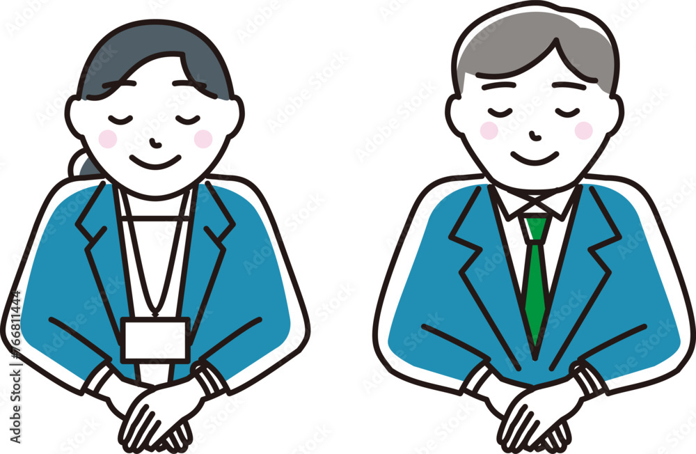 Set illustrations of business man and woman (bowing head) Set illustrations of business man and woman (bowing head)