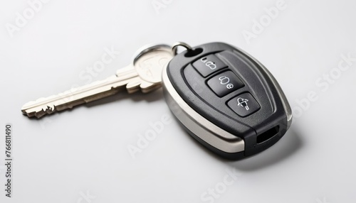 close up of car key on white background