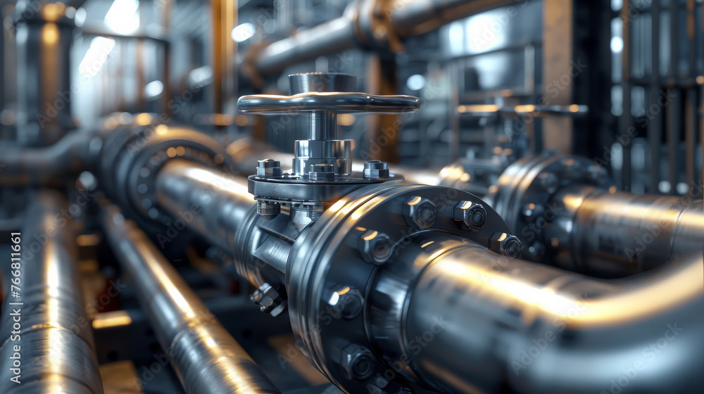 Detailed view of a metal pipe inside a manufacturing facility Detailed view of a metal pipe inside a manufacturing facility