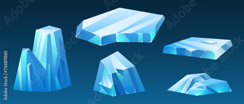 Ice floe glacier block, vector frozen piece for winter landscape. Arctic game illustration with freeze isometric element design. Floating glacial environment frosty shape for sea cartoon graphic.