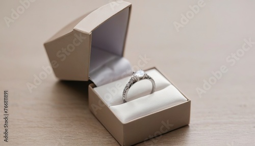 close up wedding ring in a box on table