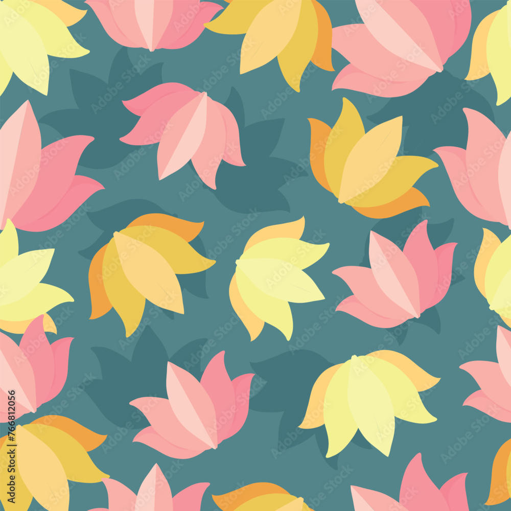 Obraz premium Seamless lotus flower vector pattern background