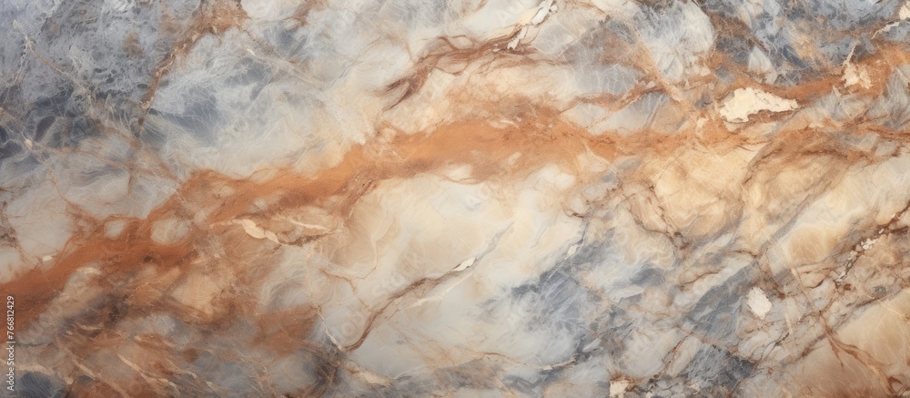 Fototapeta premium A detailed view of a smooth marble surface featuring a blend of rich brown and calming blue hues