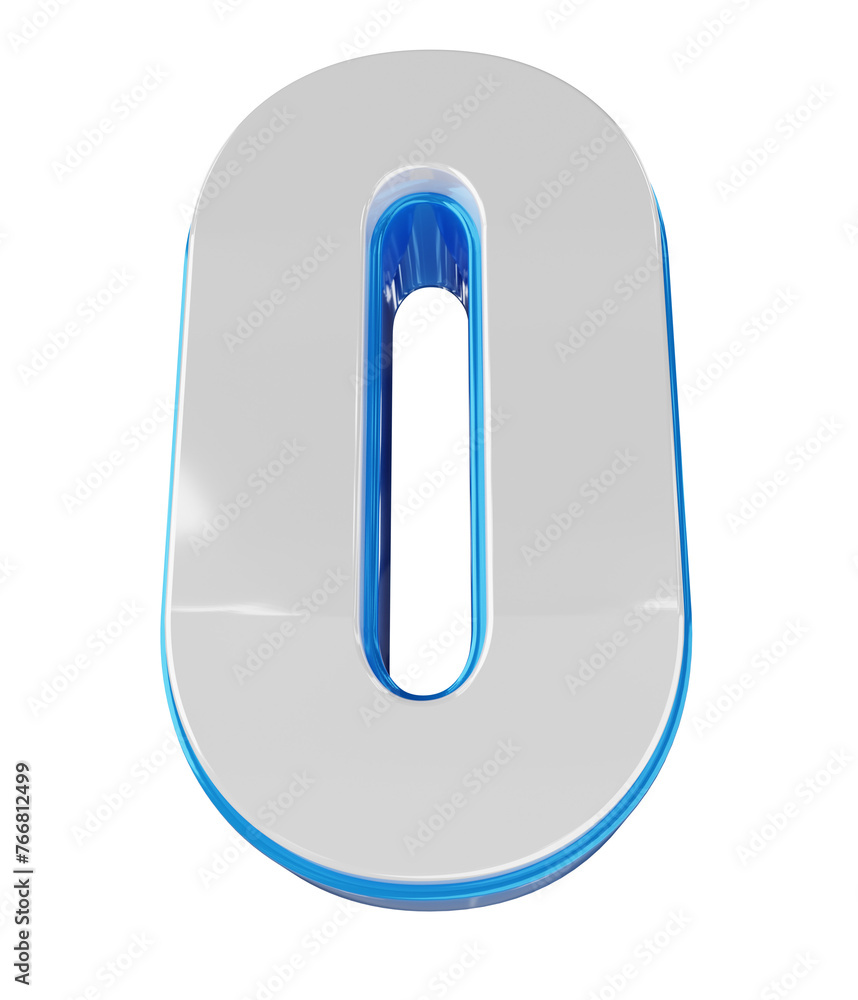 blue white number 0 on transparent background