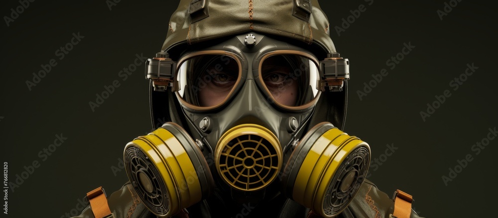 A close up of a person wearing personal protective equipment, including a gas mask and goggles, at a science event showcasing automotive lighting and auto parts A close up of a person wearing personal protective equipment, including a gas mask and goggles, at a science event showcasing automotive lighting and auto parts