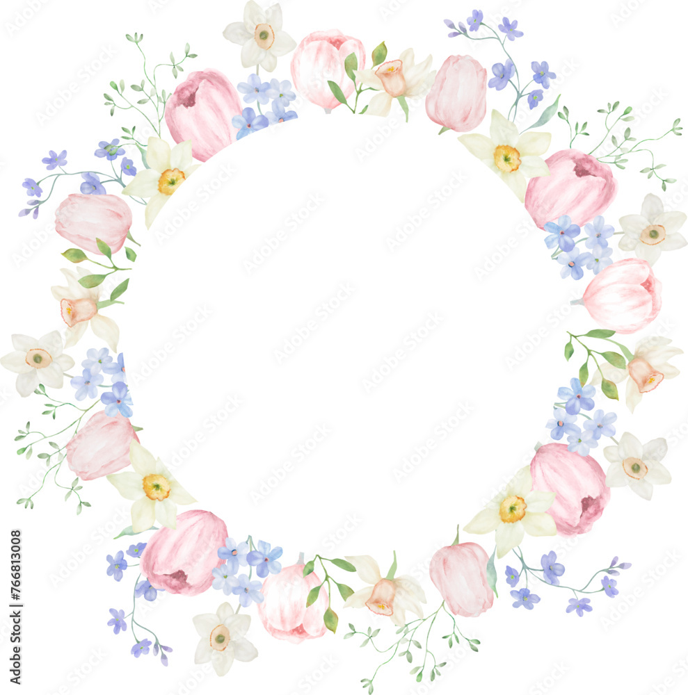 Watercolor round flower frame. Hand drawn illustration isolated on ...
