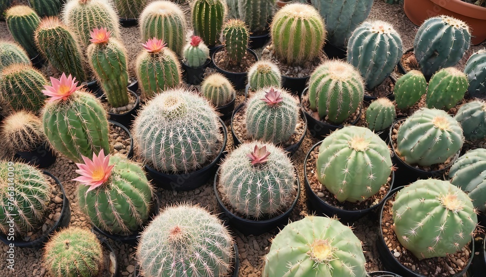 closeup various cactus plants in garden