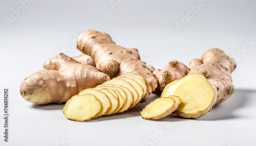 collection fresh ginger on white background