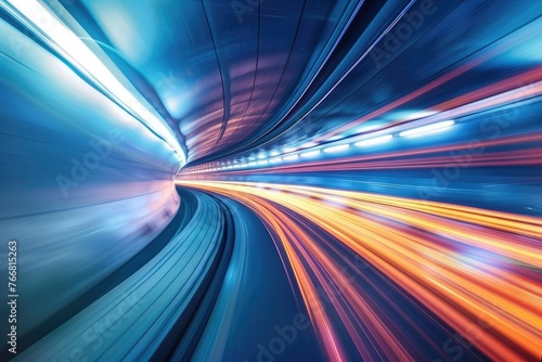 A high-speed tunnel with light streaks capturing the sensation of traveling through time or data © AI Farm