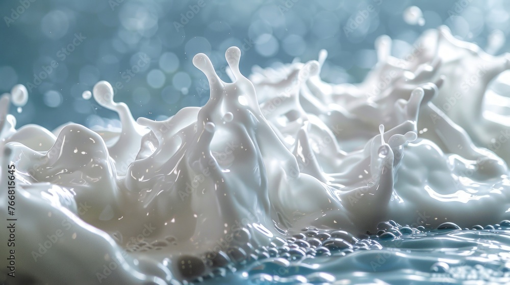 Splashing milk creating dynamic shapes - obrazy, fototapety, plakaty 