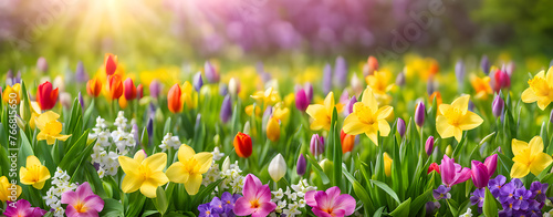 spring flowers blooming field natural landscape 