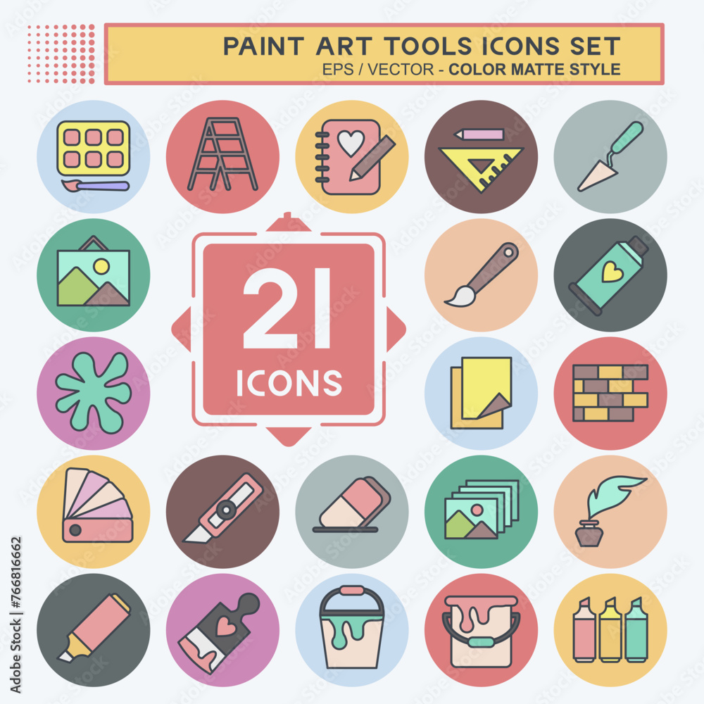 Icon Set Paint Art Tools. suitable for education symbol. color mate style. simple design editable. design template vector. simple illustration Icon Set Paint Art Tools. suitable for education symbol. color mate style. simple design editable. design template vector. simple illustration
