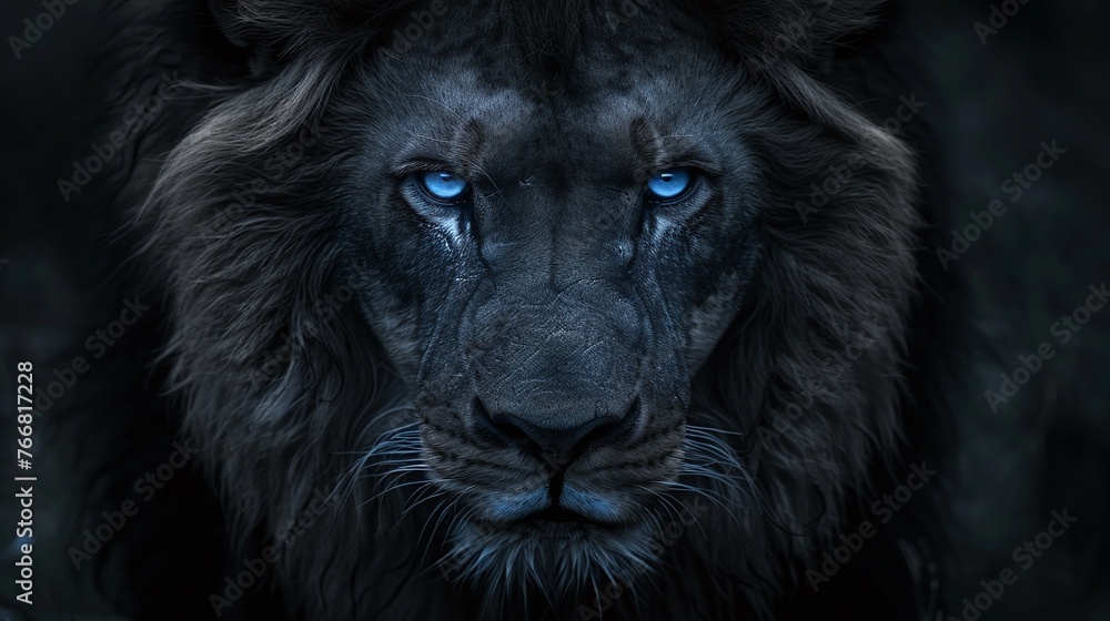 Obraz premium wild male lion face, african predator, majestic king, powerful roar, closeup portrait, nature wildlife, fierce beast