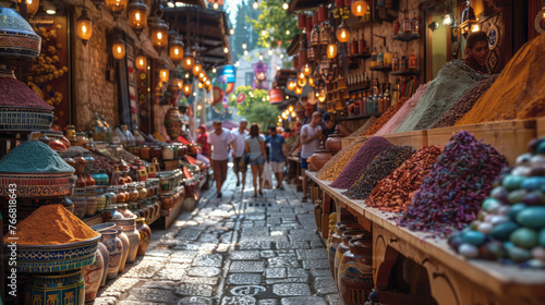 Asian market, vendors selling spices and fruits