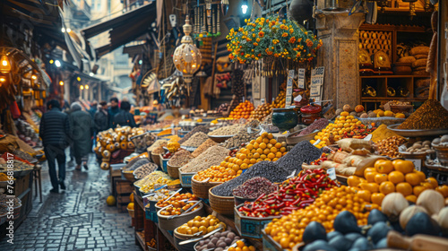 Asian market, vendors selling spices and fruits