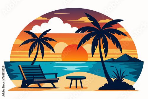 beach-point-seating-area-with-sunset-silhouette-vector.