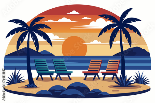 beach-point-seating-area-with-sunset-silhouette-vector.