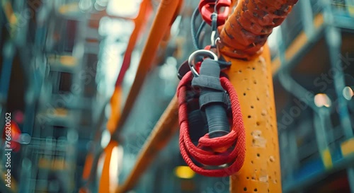 A safety harness hanging on a construction site, suspended bravery photo