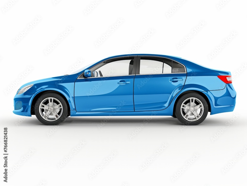 A sleek blue sedan car isolated on a white background.