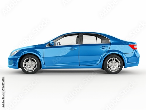 A sleek blue sedan car isolated on a white background. © cherezoff