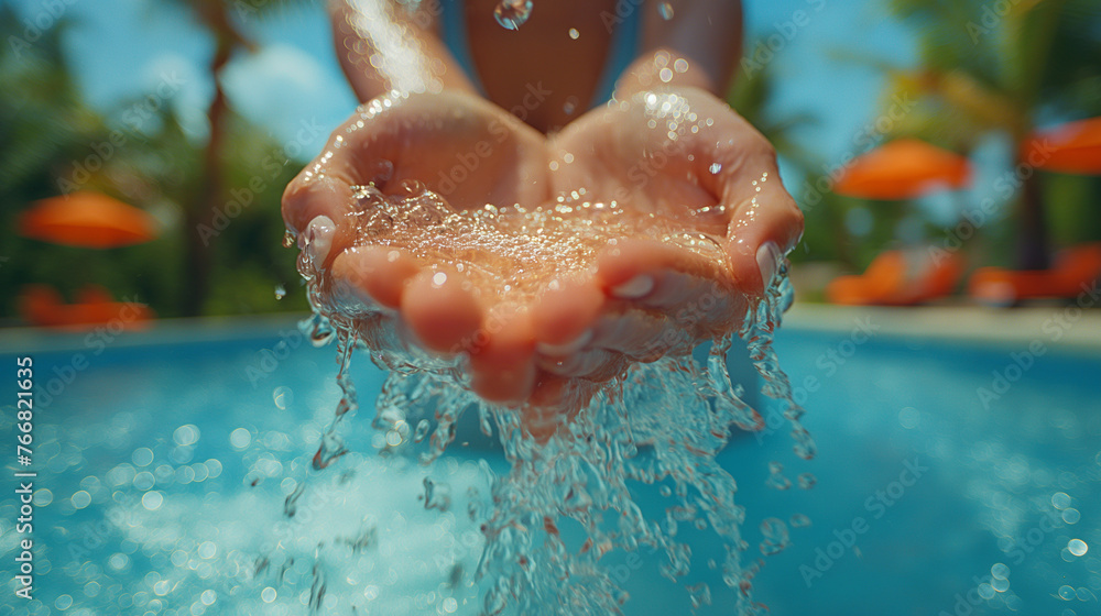 Fototapeta premium Sparkling water in hands.