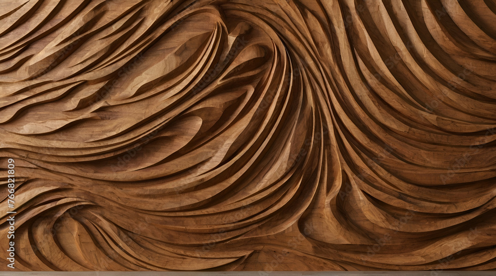 Fototapeta premium Wood art background - Abstract closeup of detailed organic brown wooden waving waves wall texture banner wall. generative.ai