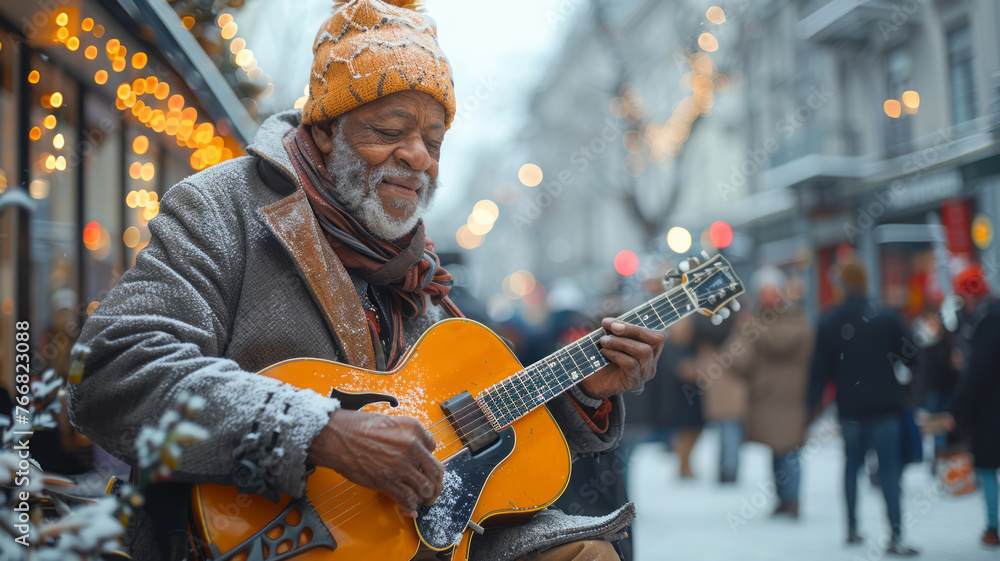 Beggarly old men play musical instruments on the street to earn money for food. Beggarly old men play musical instruments on the street to earn money for food.