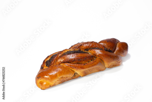 Sweet bun on a white background. Vikrutas bun from Berdyansk bakery photo