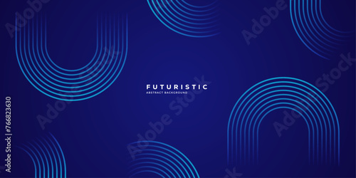 Futuristic abstract background. Glowing blue geometric lines design. Horizontal banner template with space for your text. Modern shiny blue diagonal rounded lines pattern. Vector Design 