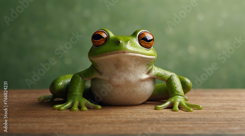 Green frog on the pastel background. 29 february leap year day concept. generative.ai