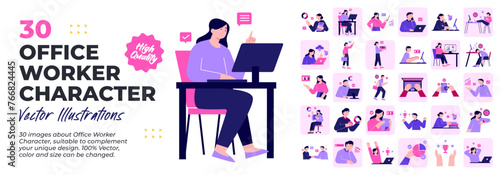 Office Worker Character. Mega Bundle. Collection scenes of office, staff, businessman, corporate, job activity. Vector Illustration