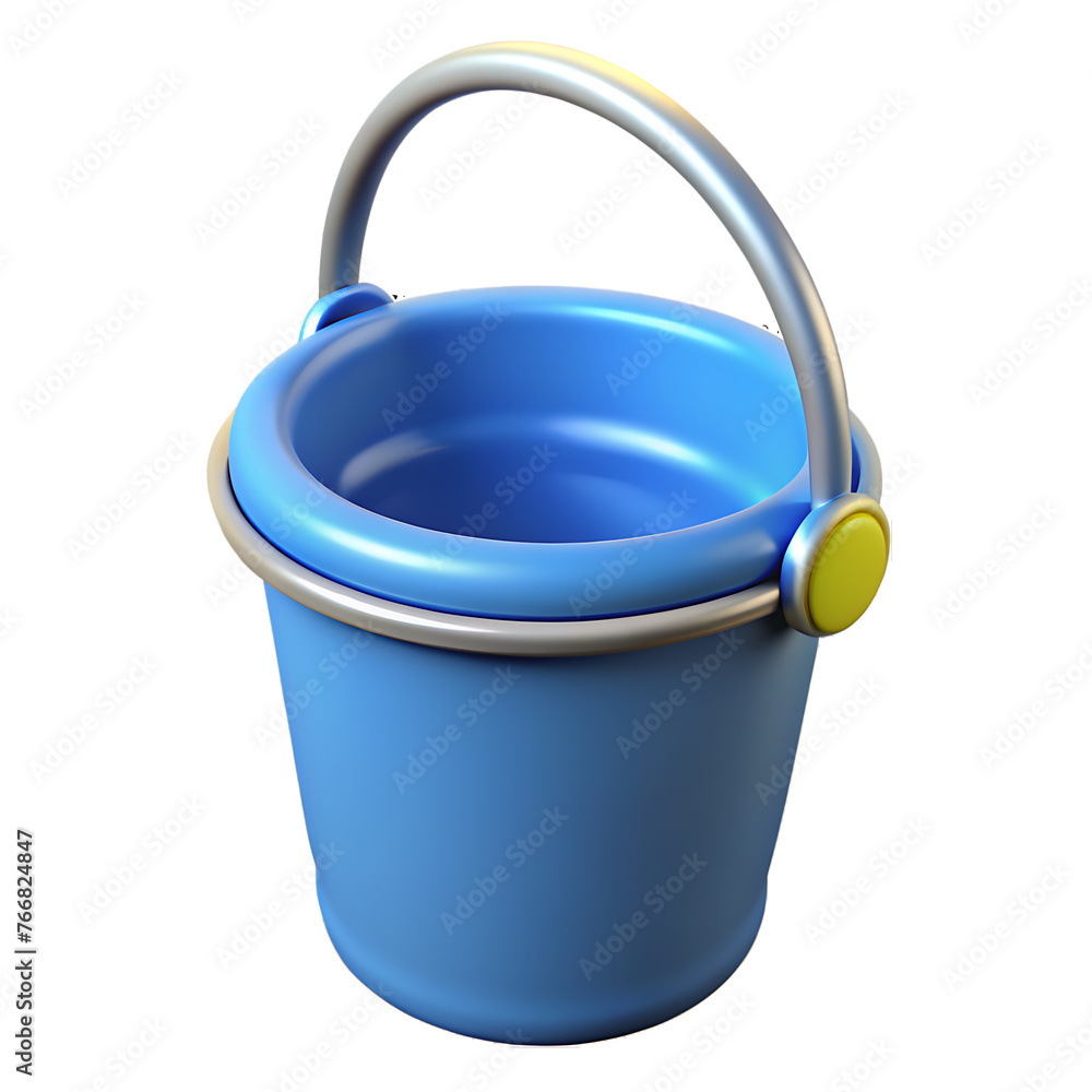 3d blue plastic bucket in hand. isolated from the background 3d blue plastic bucket in hand. isolated from the background