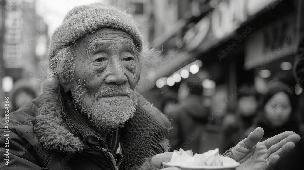 Homeless seniors asking for food and money. Homeless seniors asking for food and money.