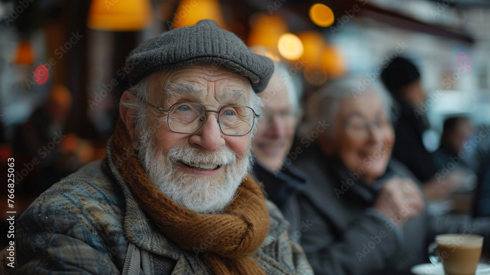Jolly old men vacationing in an urban environment. Jolly old men vacationing in an urban environment.