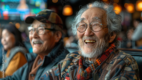 Elderly people relaxing at a sports bar