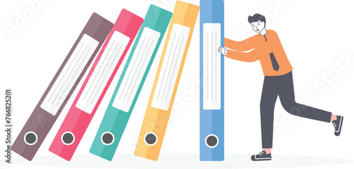 Manager or business man keep folders with documents from falling like a domino. Vector, illustration, flat

