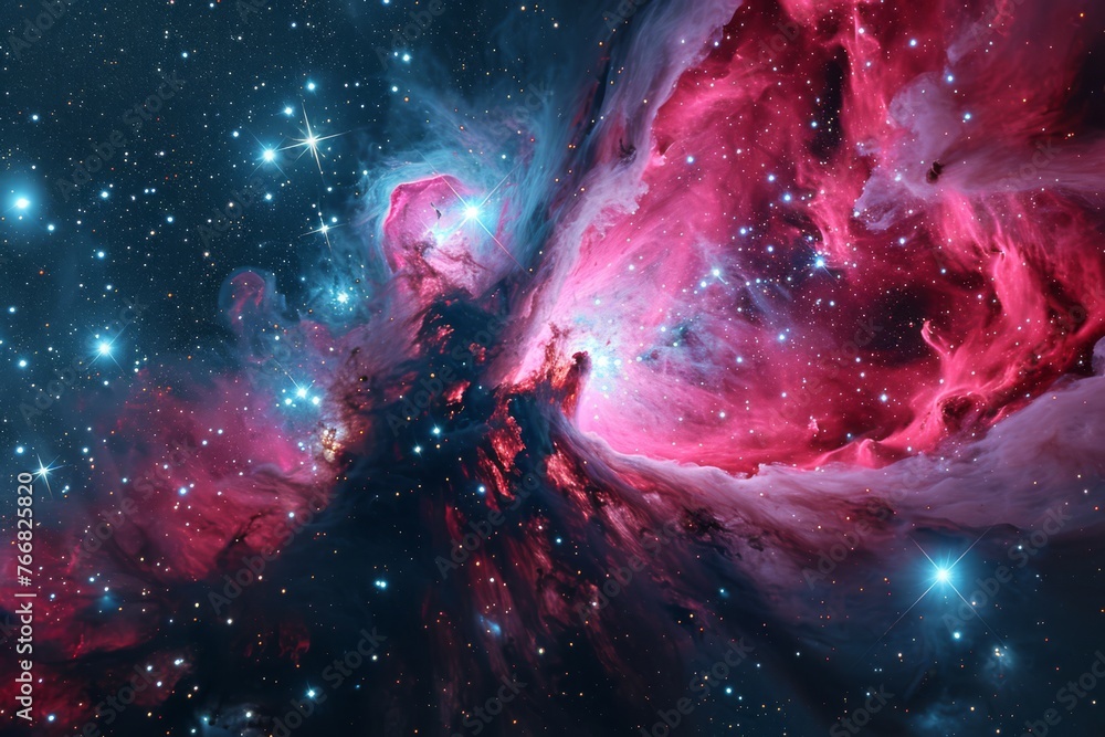 Majestic Red Nebula in Outer Space - obrazy, fototapety, plakaty 