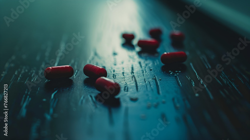 antidepressants pills scattered on the table photo