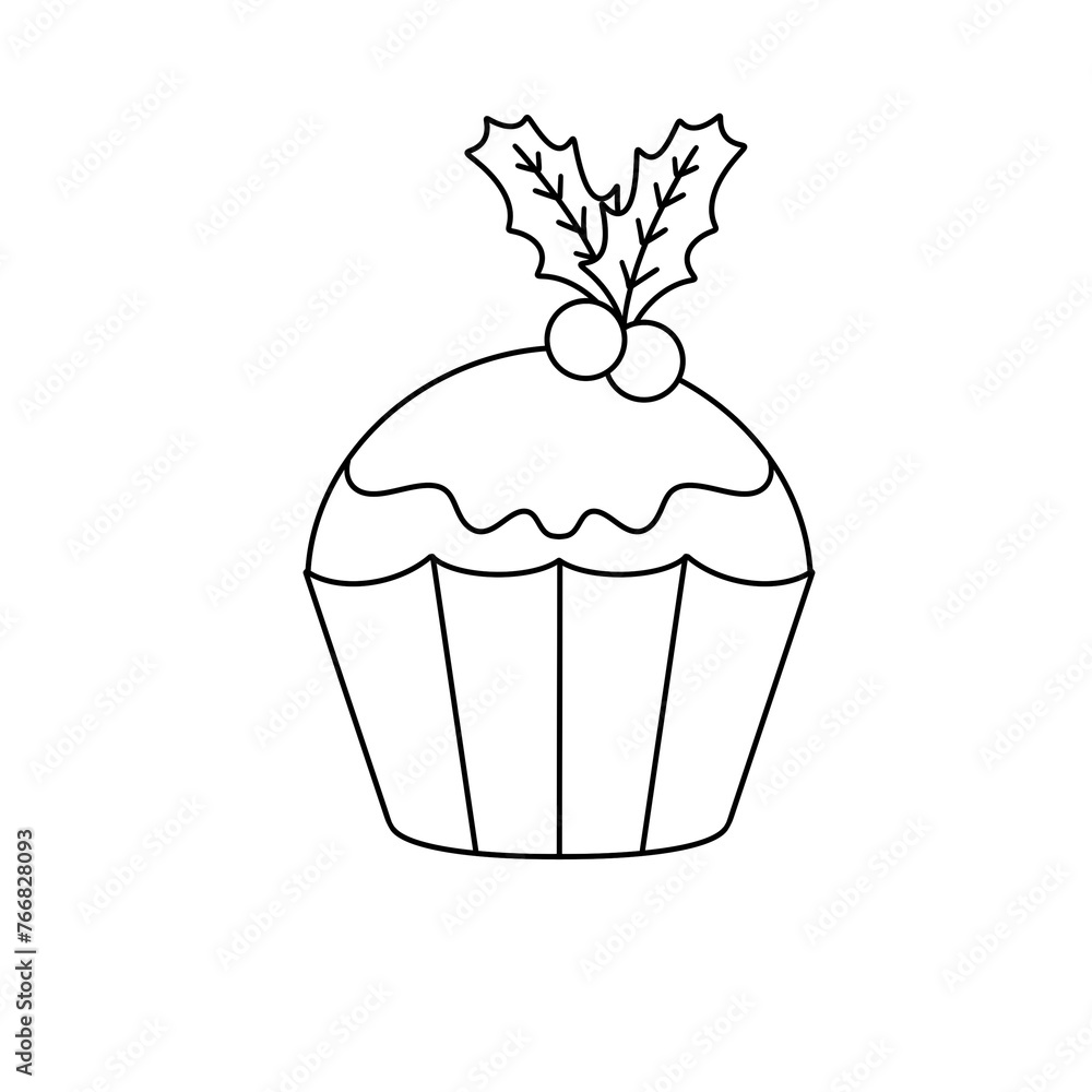 A cupcake with a holly decoration on top A cupcake with a holly decoration on top